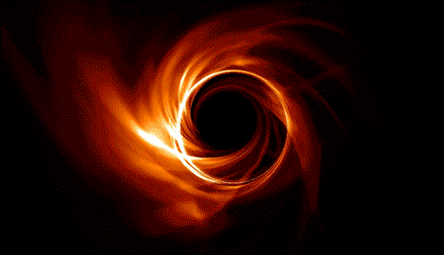 Short animated clip shows dynamic streaks of red and orange circling a dark center.