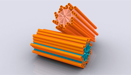 Conceptual image of a pair of centrioles, in 3-D.