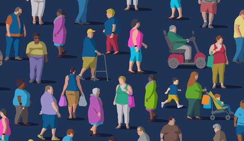 An illustration shows a diverse group of overweight people