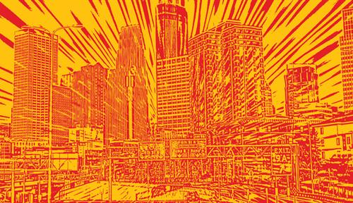 Conceptual illustration shows skyscrapers overlaid in red.